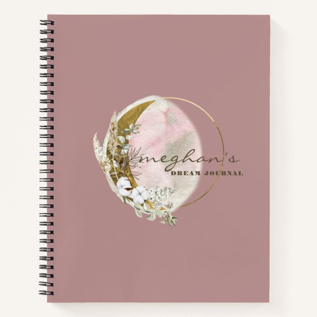 Rose Gold Moon Monogram Name Handwriting Script No Notizbuch (Vorderseite)