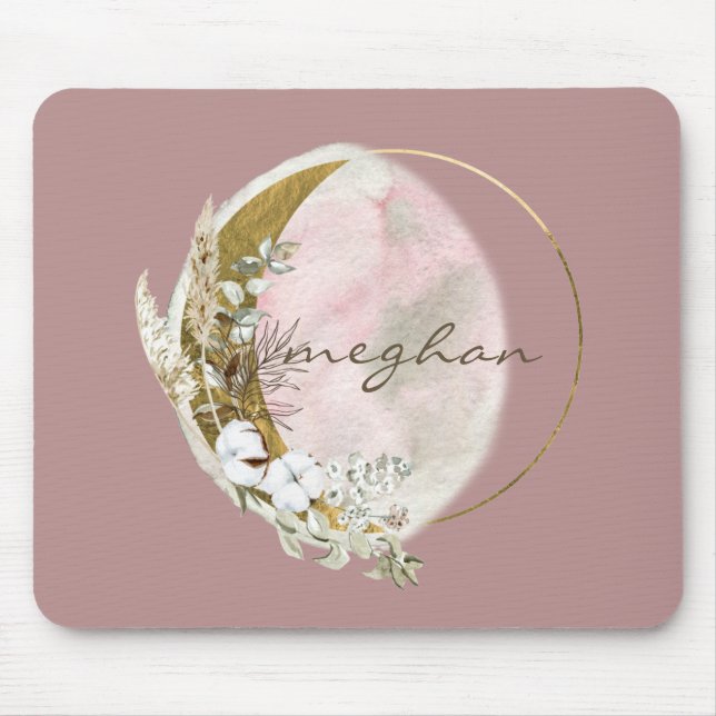 Rose Gold Moon Monogramm Name Handschrift Maus Pa Mousepad (Vorne)