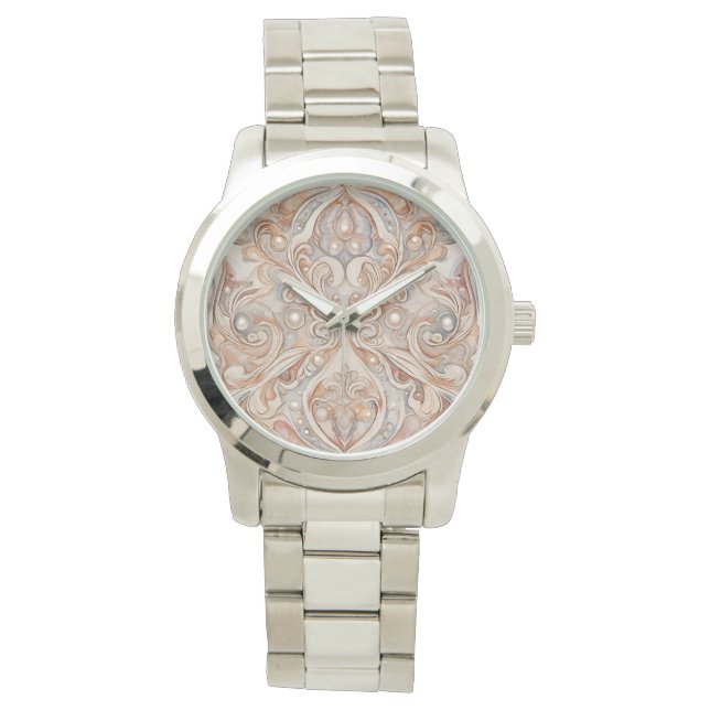 Rose Gold Mozaik Muster mit Perl Design Art Armbanduhr (Vorderseite)