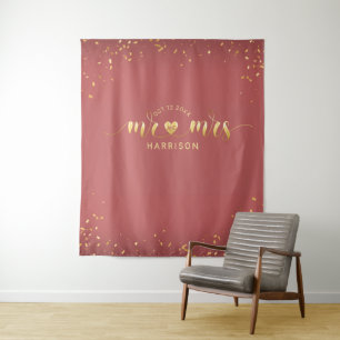 Rose Gold Mr und Mrs Hochzeits-Photo Booth-Tapete Wandteppich