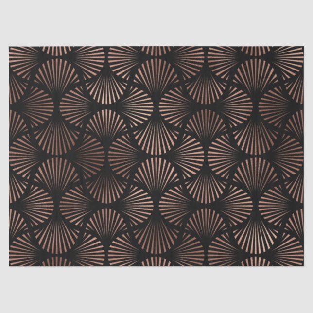 Rose Gold-Muscheln auf Black Decoupage Seidenpapier (Vorderseite)