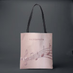 Rose Gold Musiknoten Musikername Tasche<br><div class="desc">Einfach und elegant für Musikliebhaber oder Musiker! Rose goldener Farbverlauf mit goldfarbenen Musiknoten in der Rose. Template für Ihren Namen,  handgeschriebenes Style Skript.</div>