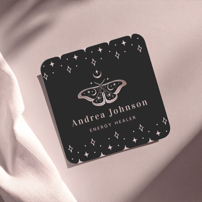 Rose Gold Mystic Moth Butterfly Celestial Moon Quadratische Visitenkarte (Von Creator hochgeladen)