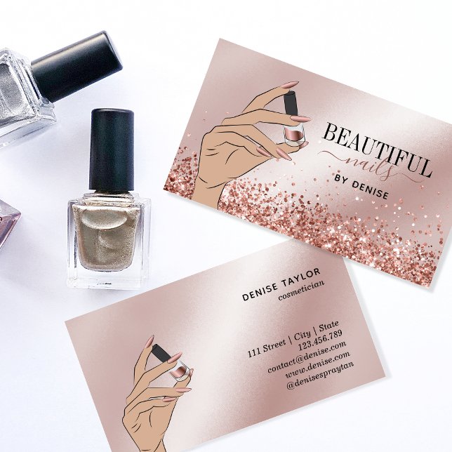 Rose Gold Nagelsalon Frau Hand Nägel Technikerin b Visitenkarte (Von Creator hochgeladen)