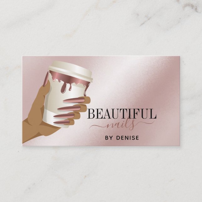 Rose Gold Nagelsalon Frau Hand Nägel Technikerin b Visitenkarte (Vorderseite)