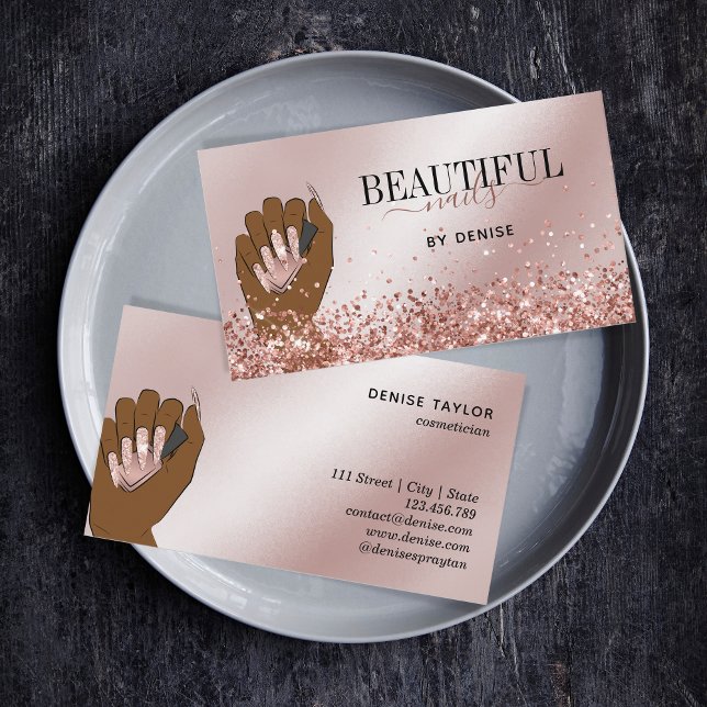 Rose Gold Nagelsalon Frau Hand Nägel Technikerin Visitenkarte (Von Creator hochgeladen)