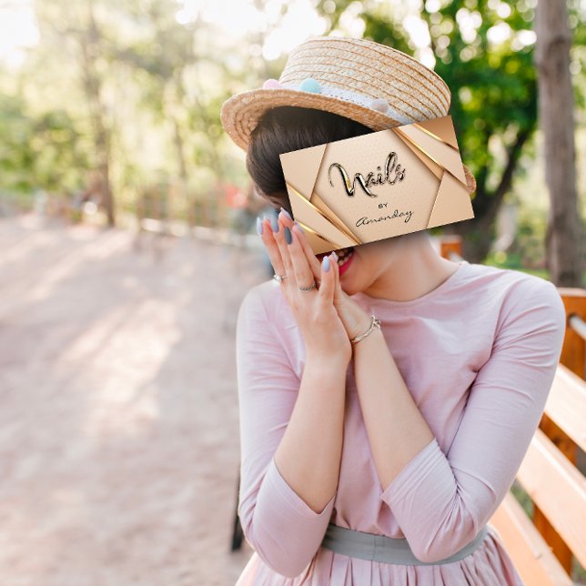 Rose Gold Nail-Künstlerskript Geometrisches Logo Visitenkarte (Rose Gold Nail artist Script Geometric Logo Business Card )