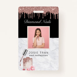 Rose Gold Nail Salon Employé Photo ID Badge
