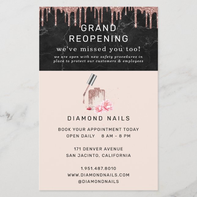 Rose Gold Nail Salon Grand Wiedereröffnung Covid S Flyer (Vorne)