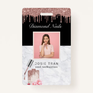 Rose Gold Nail Salon Mitarbeiter Foto ID Abzeichen Ausweis