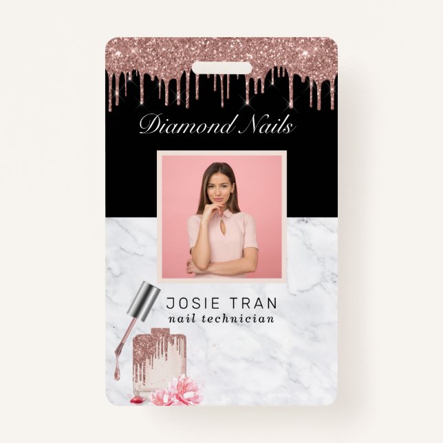Rose Gold Nail Salon Mitarbeiter Foto ID Abzeichen Ausweis (Vorderseite)