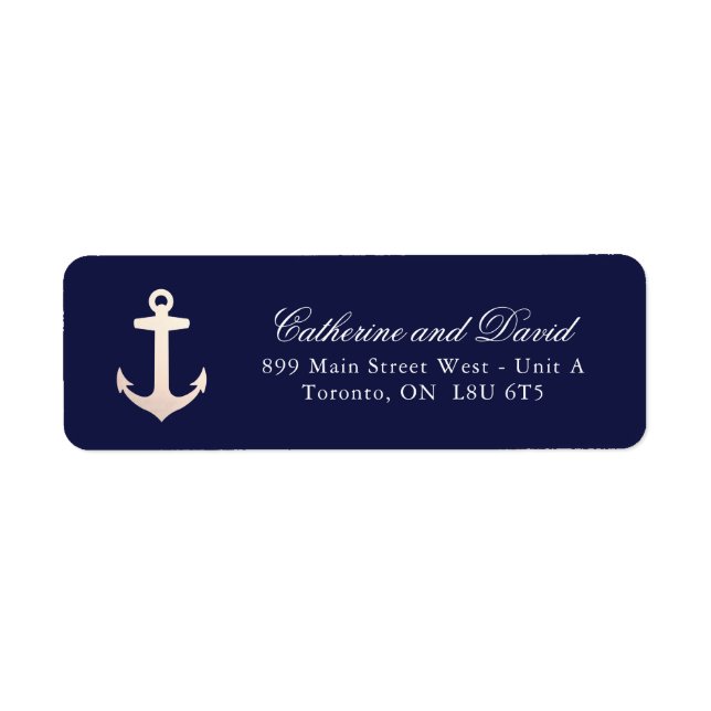 Rose Gold Nautic Anchor Rücksendeadressen-Aufklebe (Vorne)