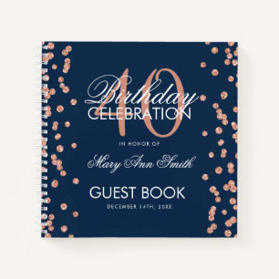 Rose Gold Navy 40. Geburtstag Gästebuch Confetti Notizbuch