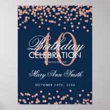 Rose Gold Navy 40. Geburtstag Glitzer Confetti