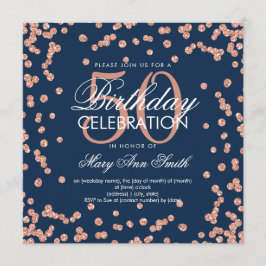 Rose Gold Navy 50. Geburtstag Glitzer Confetti Einladung