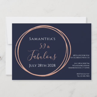 Rose Gold Navy 50. Geburtstagsparty Einladung