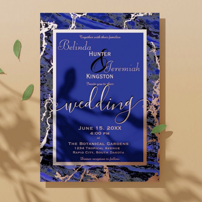 Rose Gold & Navy 5" x 7" Foil Wedding Invitations (Créateur téléchargé)