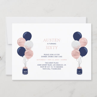 Rose Gold & Navy Ballon Moderne 30 Geburtstagspart Einladung