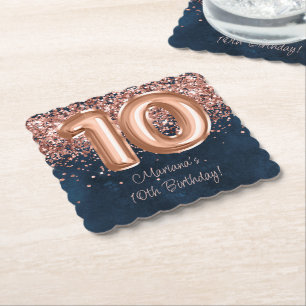 Rose Gold Navy Blau 10. Geburtstagsfeier Untersetzer
