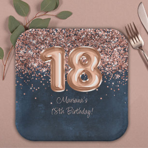 Rose Gold Navy Blau 18. Geburtstagsfeier Pappteller