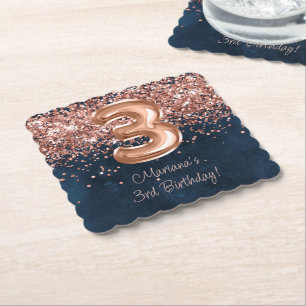 Rose Gold Navy Blau 3. Geburtstagsfeier Untersetzer