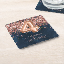 Rose Gold Navy Blue 4. Geburtstag Party Untersetzer