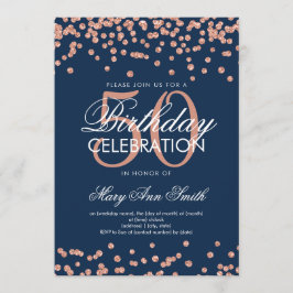 Rose Gold Navy Blue 50. Geburtstag Glitzer Confett Einladung