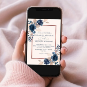 Rose Gold Navy Blue Dusty Pink Floral Wedding Invi Einladung
