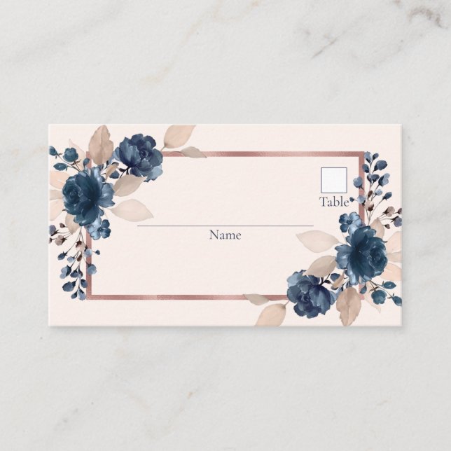 Rose Gold Navy Blue Dusty Pink Floral Wedding Platzkarte (Vorderseite)