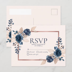 Rose Gold Navy Blue Dusty rose Floral Pas de menu 
