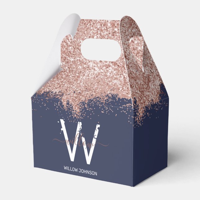 Rose Gold Navy Blue Girl Glitzer Dust Monogram Geschenkschachtel (Vorderseite)