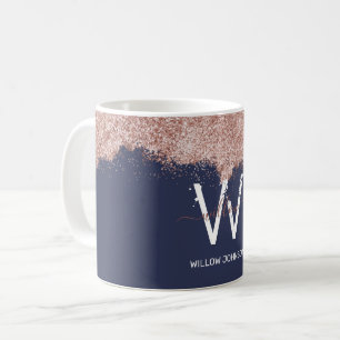 Rose Gold Navy Blue Girl Glitzer Dust Monogram Kaffeetasse