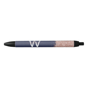 Rose Gold Navy Blue Girl Glitzer Dust Monogram Kugelschreiber