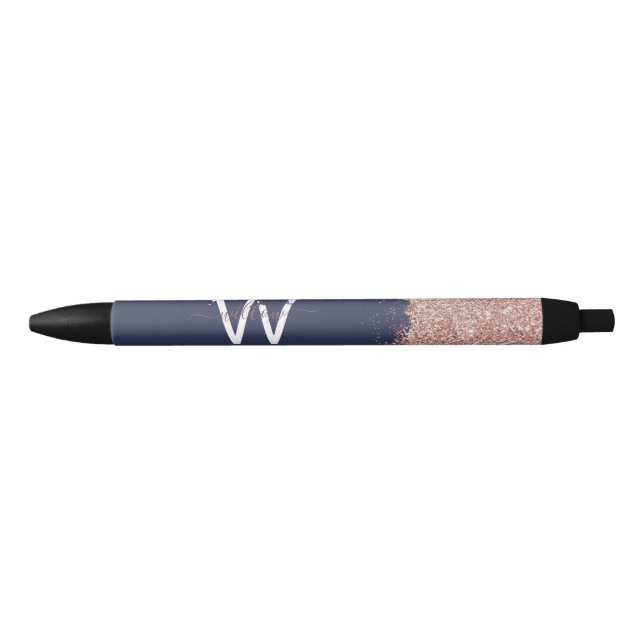 Rose Gold Navy Blue Girl Glitzer Dust Monogram Kugelschreiber (Vorderseite)