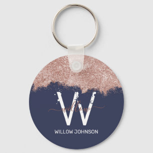 Rose Gold Navy Blue Girl Glitzer Dust Monogram Schlüsselanhänger