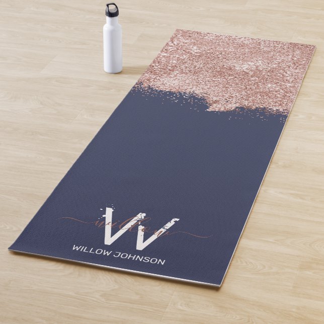 Rose Gold Navy Blue Girl Glitzer Dust Monogram Yogamatte (Beispiel)
