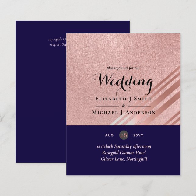 Rose Gold Navy Blue Glitzer Foil Look WEDING (Vorne/Hinten)