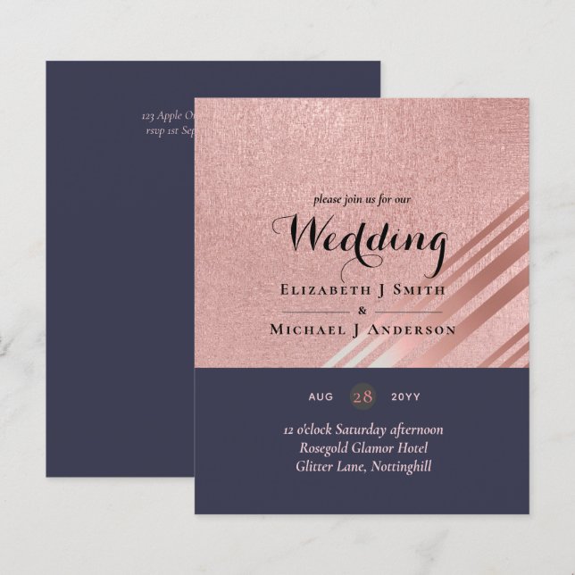 Rose Gold Navy Blue Glitzer Foil Look WEDING (Vorne/Hinten)