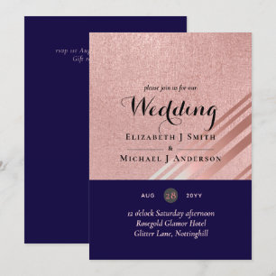 Rose Gold Navy Blue Glitzer Foil Look WEDING