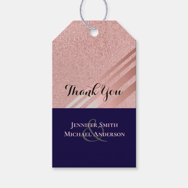 Rose Gold Navy Blue Glitzer Foil Look WEDING Geschenkanhänger (Vorderseite)