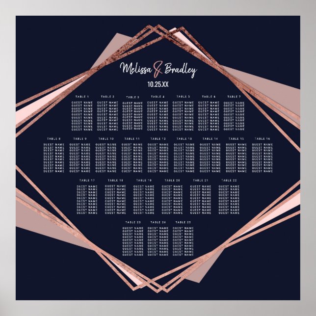 Rose Gold Navy Blue Mauve Geometric Seekarte Poster (Vorne)