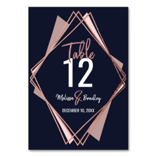 Rose Gold Navy Blue Mauve Geometric Tischnummer