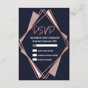 Rose Gold Navy Blue Mauve Geometric UAWG RSVP Karte