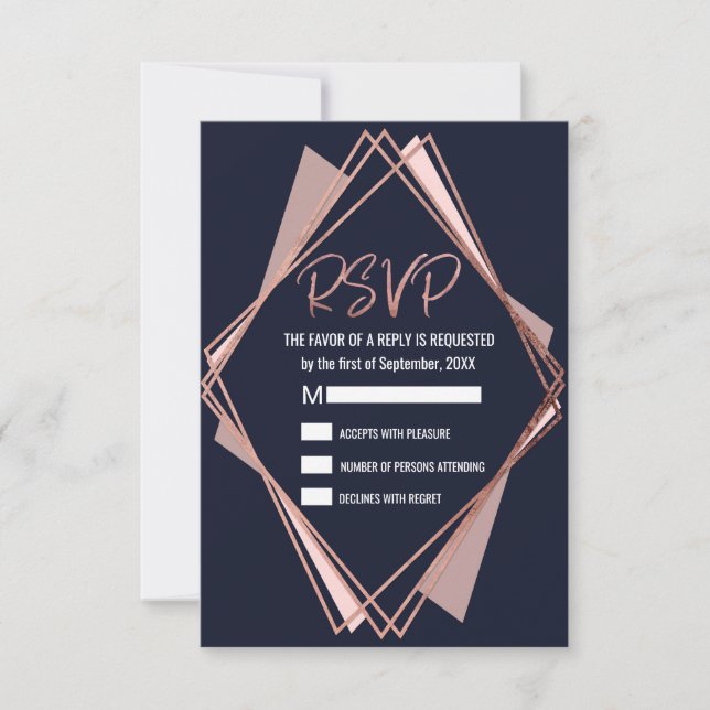 Rose Gold Navy Blue Mauve Geometric UAWG RSVP Karte (Vorderseite)