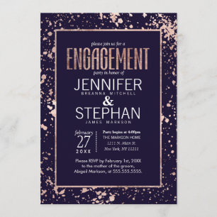 Rose Gold Navy Blue Paint Spritzer Verlobung Einladung