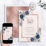 Rose Gold Navy Blue Pink 50. Geburtstag Blumenflor Einladung<br><div class="desc">Machen Sie Ihre 50. Geburtstagsparty zu erinnern mit dieser schönen, eleganten Rose Gold Navy Blue Pink Floral Einladung. Mit exquisiten Aquarellblumen in Marineblau und staubigen Rosa kann man sich in einem so raffinierten Design nicht irren! Die luxuriöse Rose Gold Imitate Folie Textbox fügt die perfekte Touch für die Verarbeitung. Das...</div>