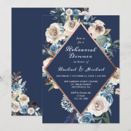 Rose Gold Navy Blue Rustic Floral Probe Abendessen Einladung