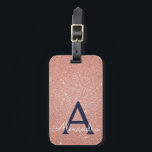 Rose Gold Navy Blue Sparkle Glitzer Monogram Gepäckanhänger<br><div class="desc">Blush Pink - Rose Gold und Navy Blue Sparkle Glitzer Monogram Name und Initial Luggage Tag. Diese Taschenmarke ist ideal für Zurück in die Schule,  Arbeit oder Reisen.</div>