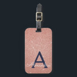 Rose Gold Navy Blue Sparkle Glitzer Monogram Gepäckanhänger<br><div class="desc">Blush Pink - Rose Gold und Navy Blue Sparkle Glitzer Monogram Name und Initial Luggage Tag. Diese Taschenmarke ist ideal für Zurück in die Schule, Arbeit oder Reisen.</div>