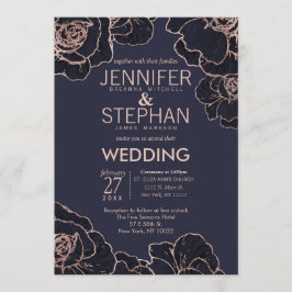 Rose Gold Navy Blumen Hochzeit Einladungen